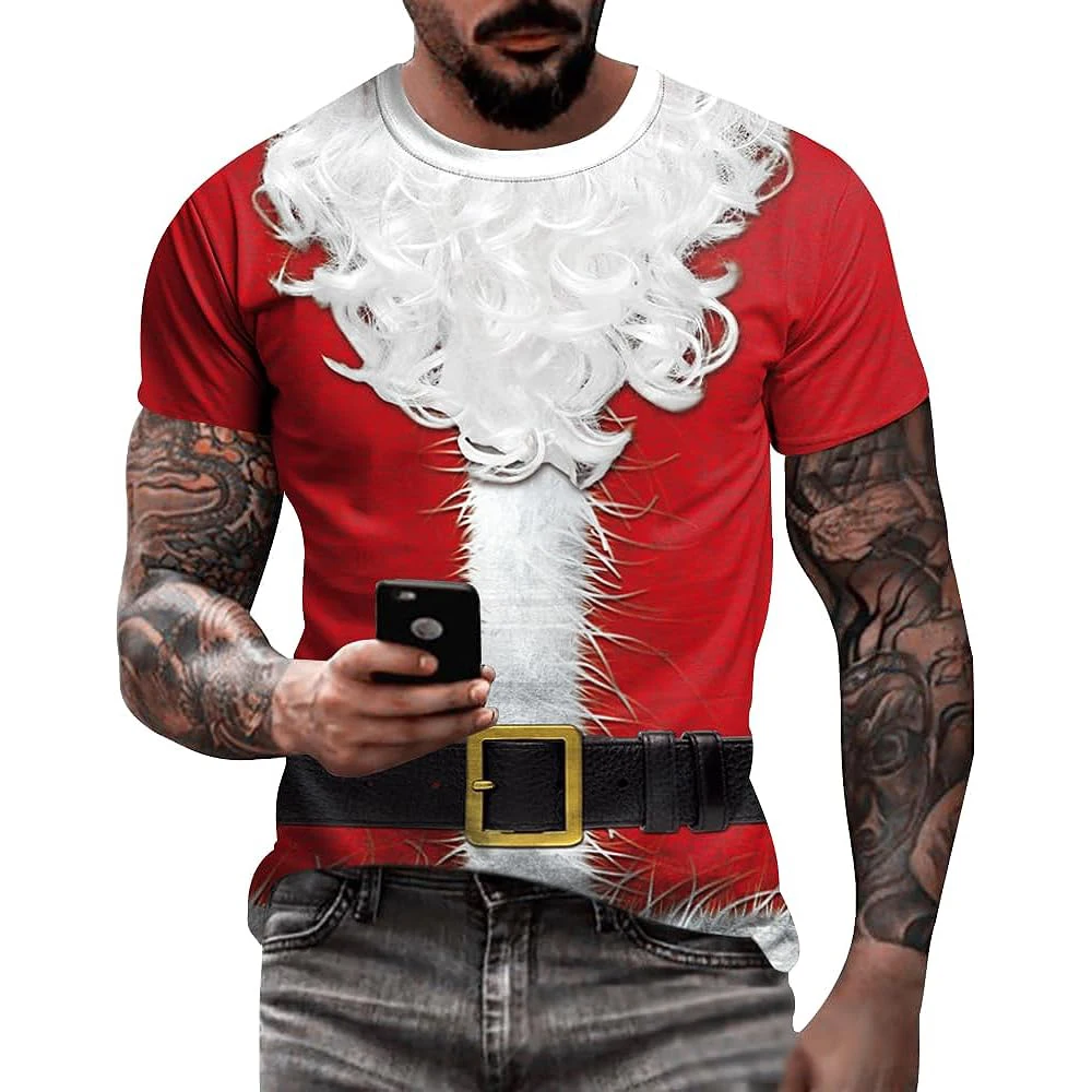 

Christmas Men's Handsome Versatile Holiday Short Sleeve Fashion Large Sport Lightweight Slim Fit Men's 3D Short Sleeve T-shirt