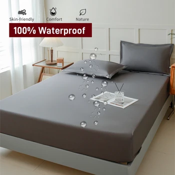 Drap-housse imperméable avec bande élastique 360, housse de protection de matelas, couvre-lit pour simple, Double, King, Queen Size 1