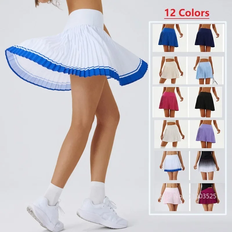 Women Athletic Tennis Running Skirt Plain Yoga Golf A-Lined Pleated Skirt with Pocket Girls High Waist Sports Skorts