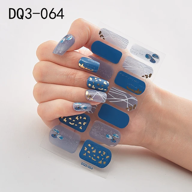 Korean Fashion Colorful 3D Glitter Sequins Nail Art Stickers Manicure DIY Nail Strips Wraps Solid Color DQ3-064