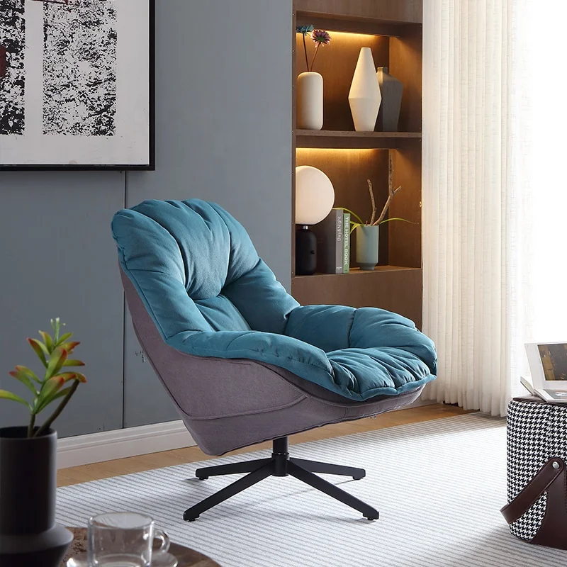 Padded Seat Coffee Chairs Lake Blue Swivel Chairs fabric Sofa For Balcony And Living Room