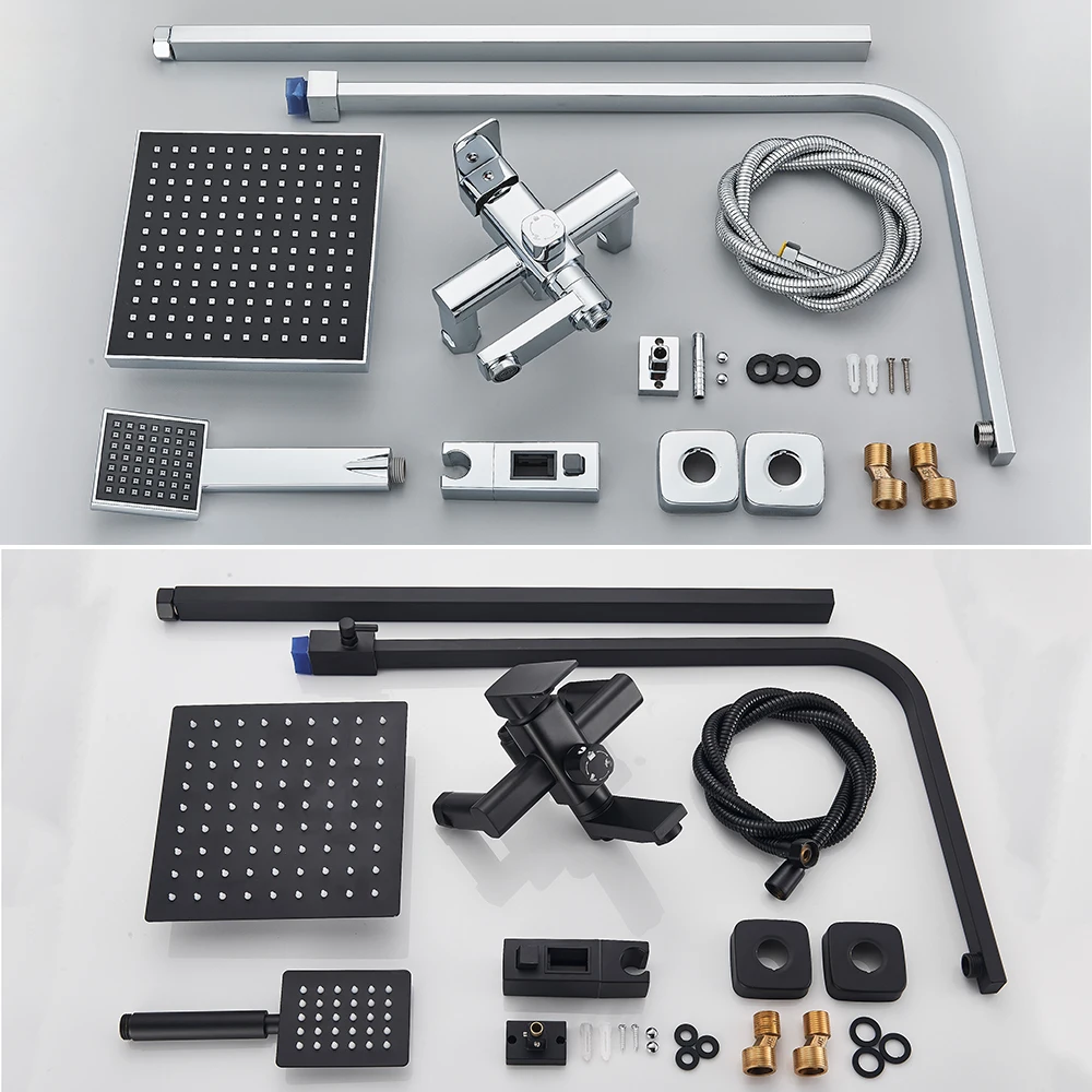 Bathroom Shower Faucet Set POIQIHY Black Bathroom Shower Faucet Set Wall Mount 8" Rainfall Shower Head With Handheld Sprayer Bathtub Mixer
