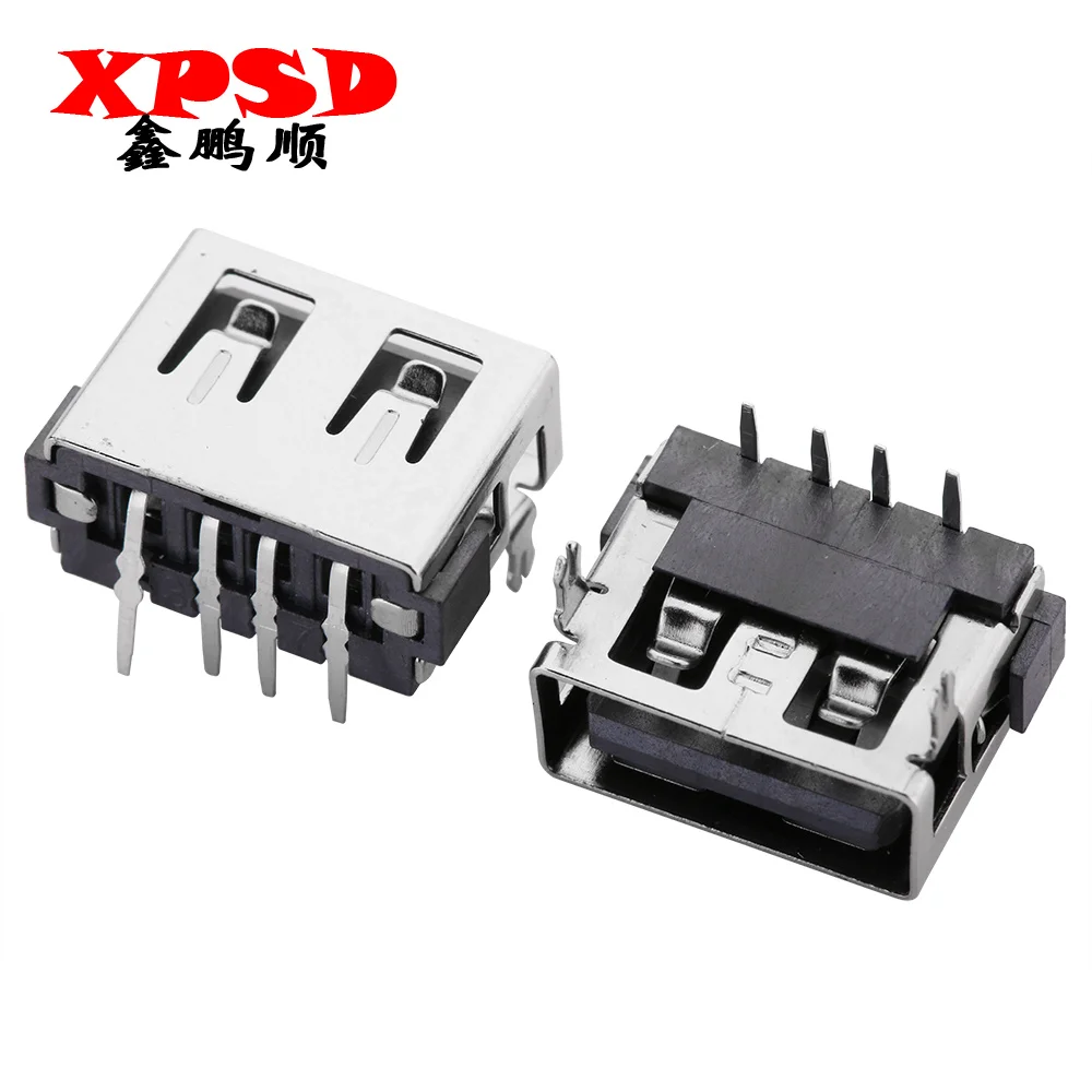 

10PCS Usb Short Body 10.0 Female Seat 6.3MM 90-degree Plug Board Front Two Pins Without Edge Flat A Type Female Connector