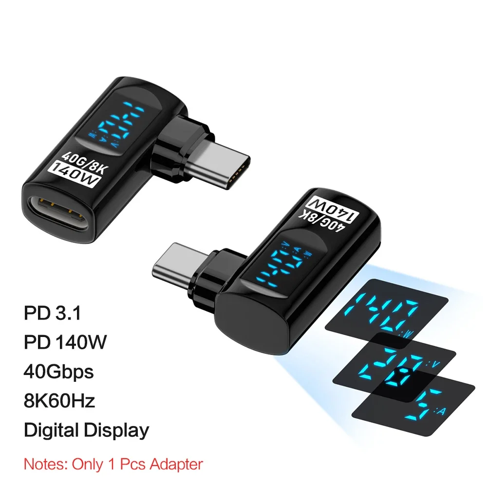 Right Angle U-Shaped USB C Adapter - 40Gbps Data Transfer, 140W Power Delivery, USB4.0, 8K Video Support