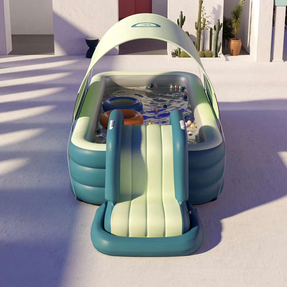 Grande piscine à cadre gonflable pour enfants, pare-soleil pour bébé avec toboggan, jardin Chinca, jouets d'été, cadeaux pour la famille