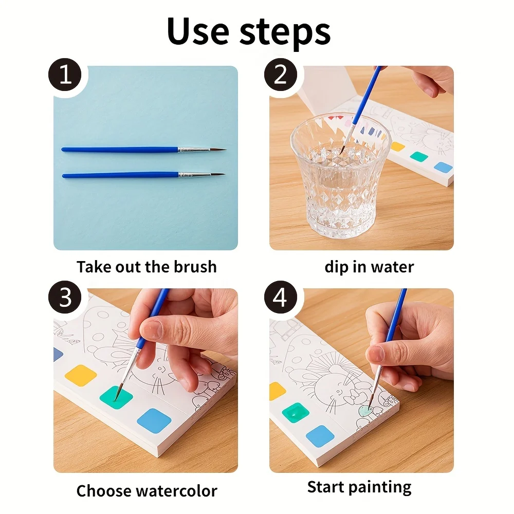 12pages Children's Watercolor Coloring Book Drawing Paper with Built-in Watercolor