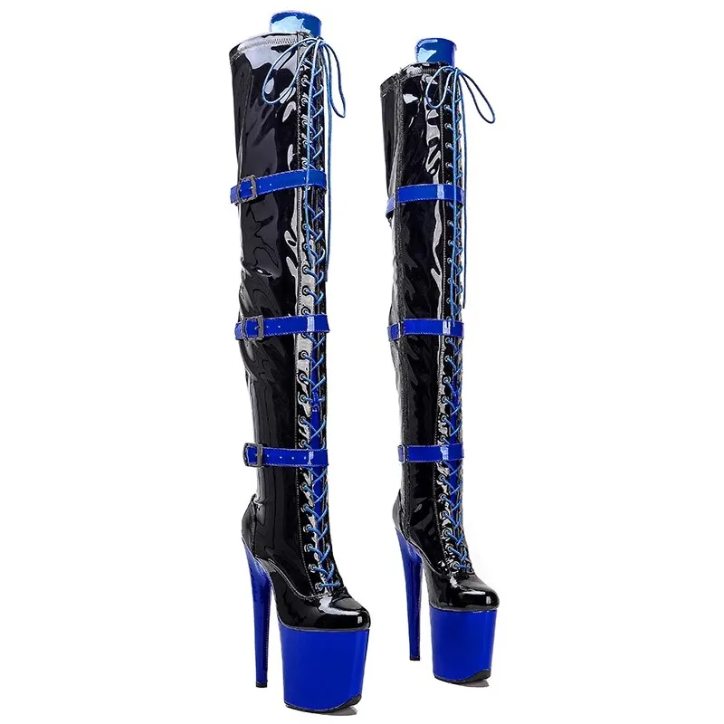 

New Fashion Women 20CM/8inches PU Upper Plating Platform Sexy High Heels Thigh High Boots Pole Dance Shoes 346