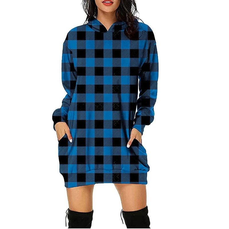 New Plaid 3D Digital Printed Women's Hoodie Trendy Loose Size Fashion Punk Style Sports Slim Fit Hoodie