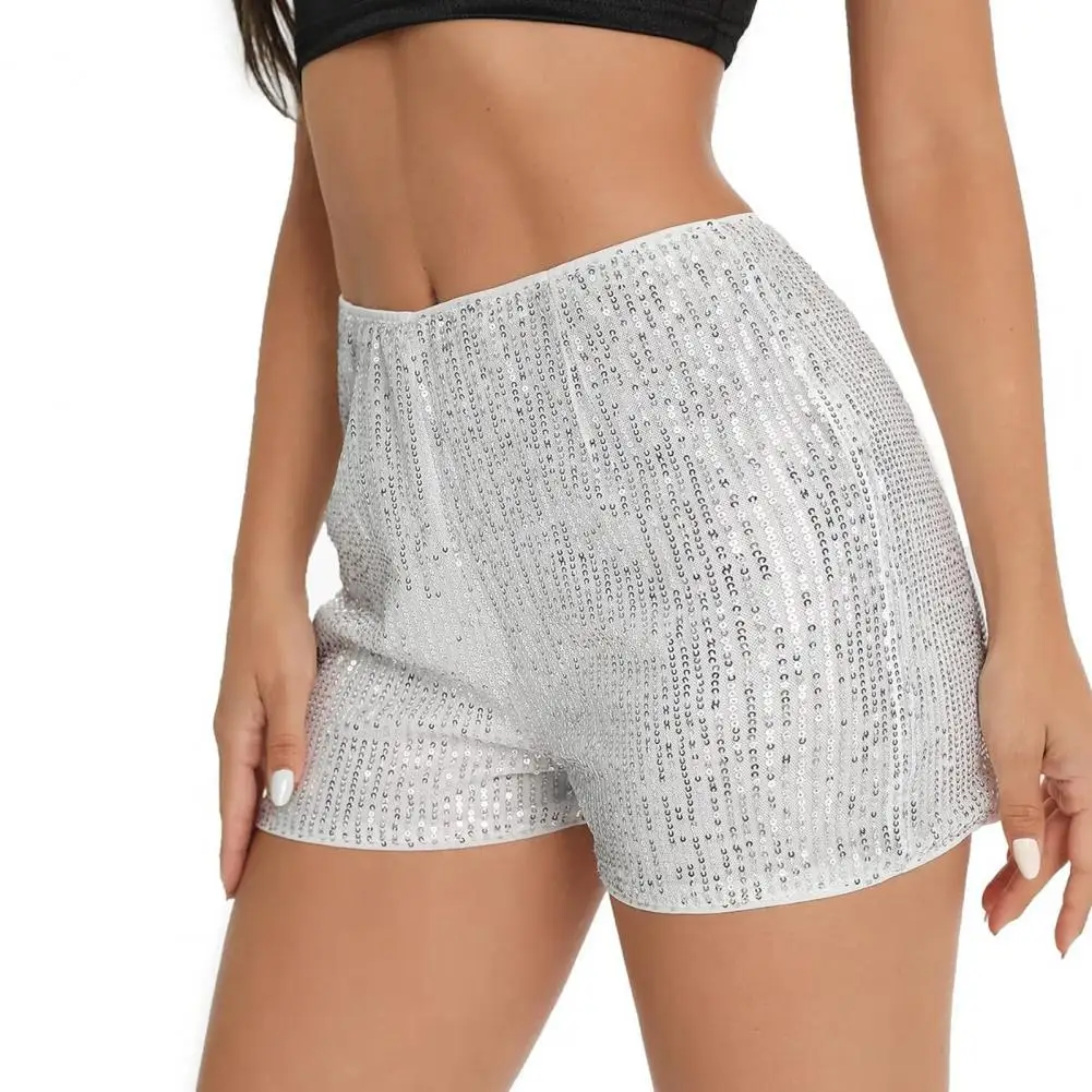 

Sparkling Sequin Design Shorts Sequin High Waist Women's Shorts Slim Fit Breathable Above Knee Length Club Party Beach Mini
