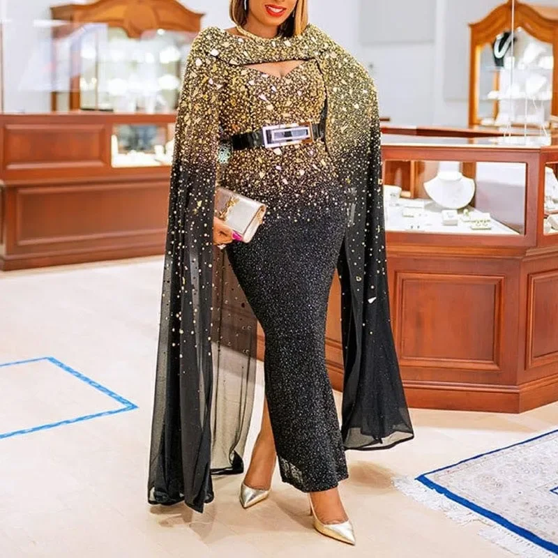 

Sequins Clubwear Party Dress for Women Spring Autumn Sexy Maxi Dresses Elegant Luxury Brand Sheath Long Robe Female Vestidos