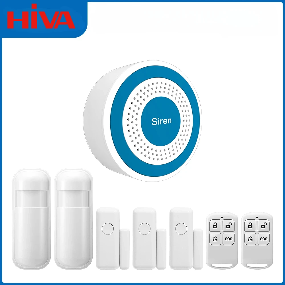 HIVA Mini Home Alarm System 433MHZ Sound Light Indoor Strobe Alarm Horn With Door Sensor PIR Infrared Sensor Independent Alarm