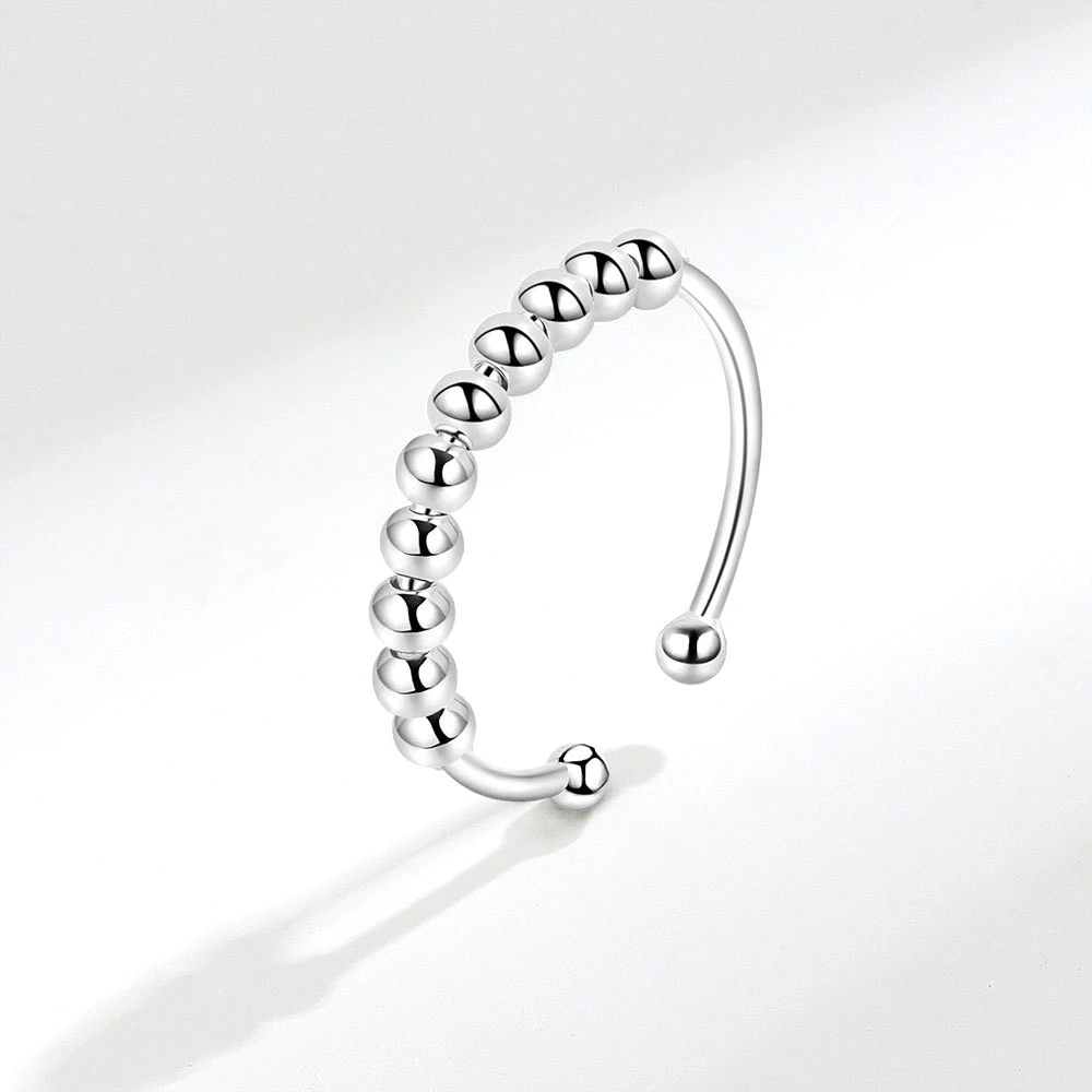 KASANIER S925 Sterling Silver U Shape Fidget Rotate Freely Beads Spiral Rings For Women Men Anxiety Antistress Spiral Beads Gift 2