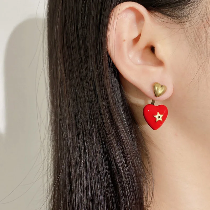 Donia Jewelry Fashion Enamel Heart Titanium Steel Micro AAA Zircon Earrings Silver Needle Luxury Five-Pointed Star Accessories.