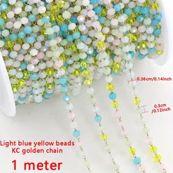 Purple Crystal Bead Stainless Steel Chain for DIY Jewelry and Necklace Crafting - 1 Meter (Clear)