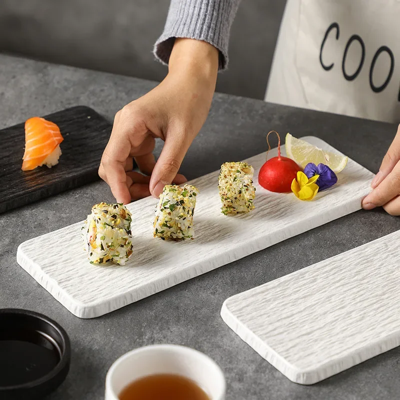 

High Sense Sushi PlateJapanese Sushi Plate Rectangular Flat Ceramic Dessert Plates Japanese Dim Sum Rock Cold Dish