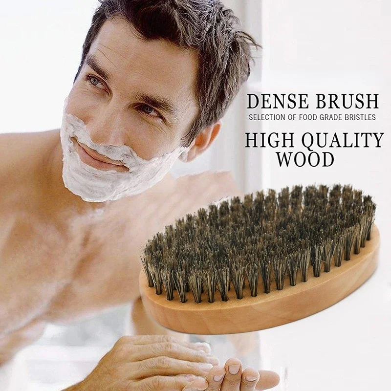 2pcs/set Boar Bristle Men's Shaving Brush Portable Barber Natural Beard Brush For Facial Cleaning Tools Styling Tool 2