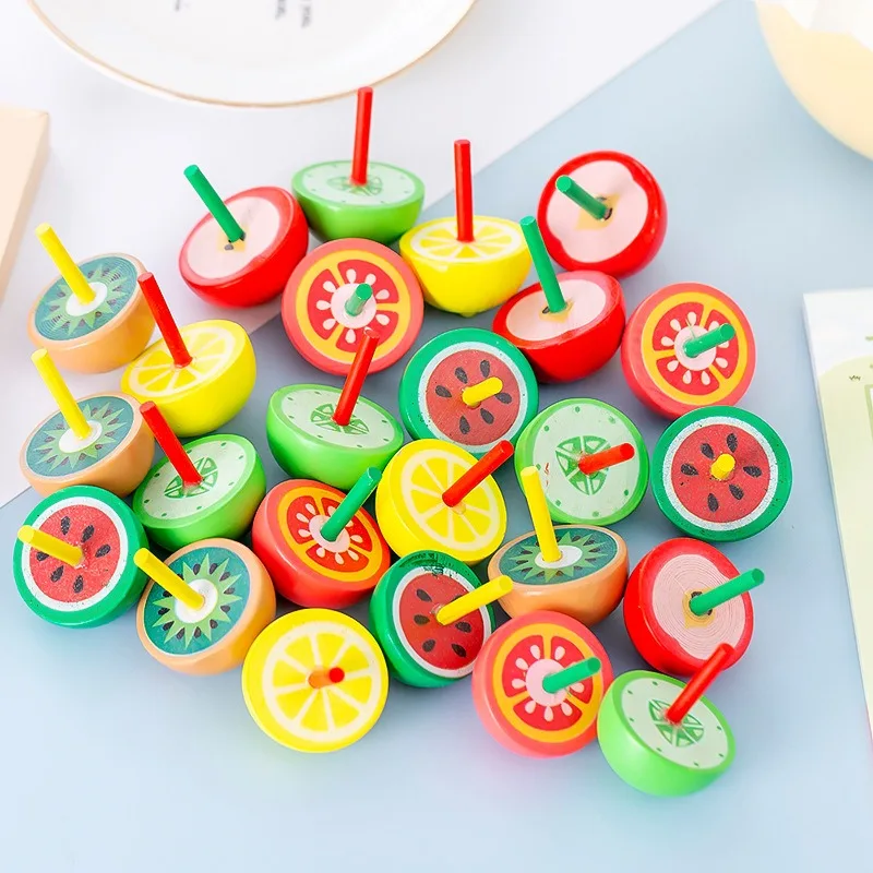Kids Party Favors Wooden Cute Fruit Spinner Baby Shower Birthday Souvenirs Christmas Kindergarten Boys Girls Gift Reward Toys