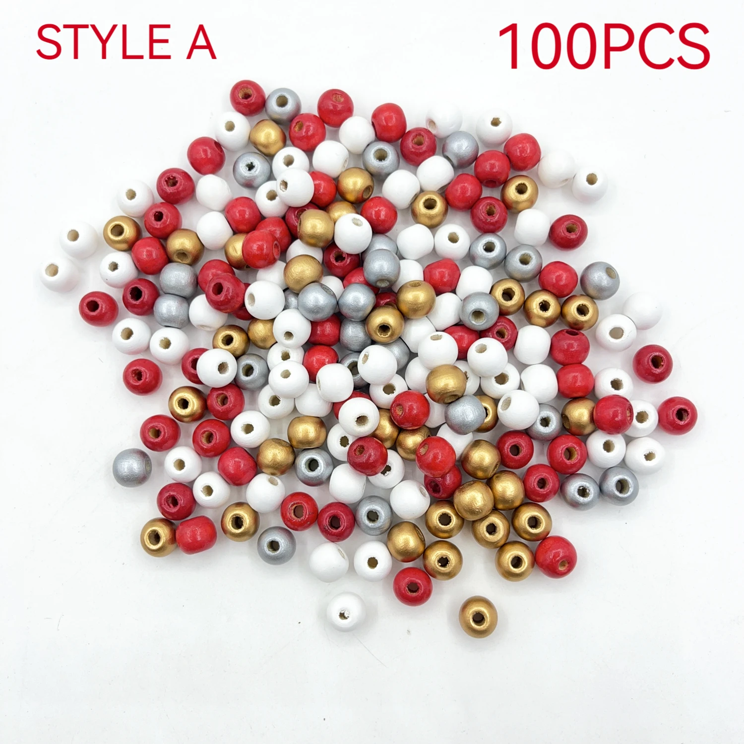 100 stücke 12mm Weihnachten natürliche Holz perlen runde Perlen bunte handgemachte Handwerk Perlen für DIY Herstellung Armband Halskette Wohnkultur – Detail 1