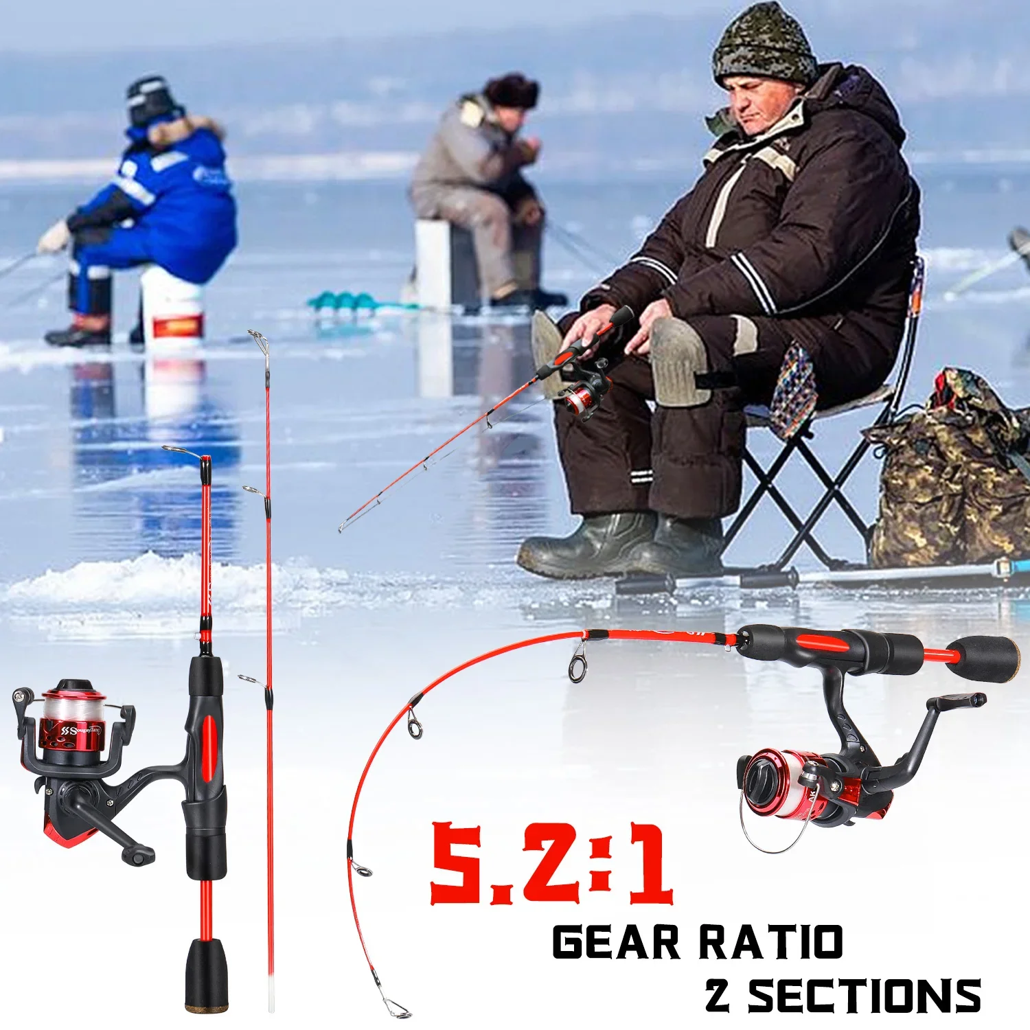 Sougayilang Ice Fishing Rod Combo Portable 2 Sections Ultralight Winter Fishing Rod and Reel Set 71cm 68cm Spinning Set fishing pole set fishing rod and reel combo fishing rod