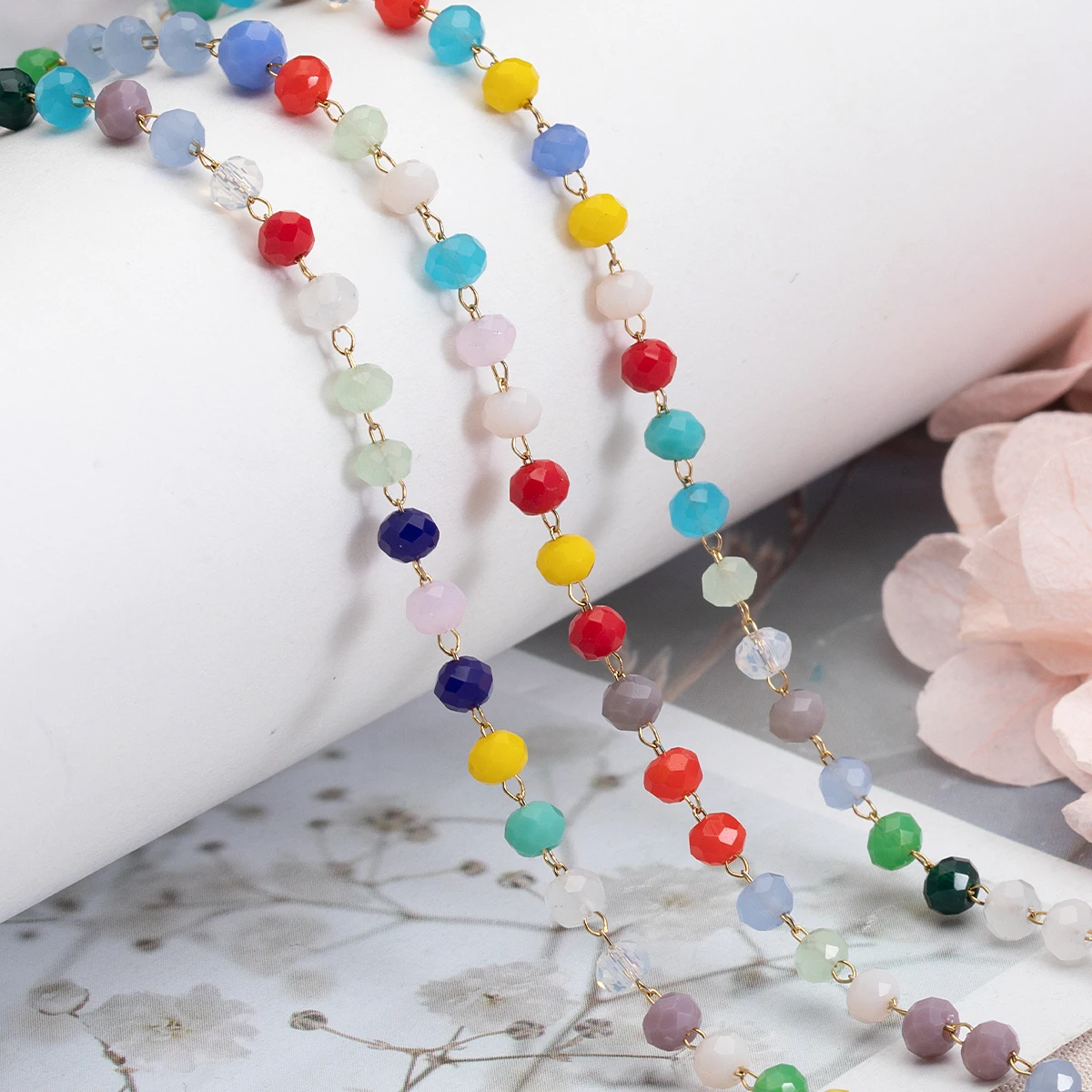 1 Meter Stein Edelstahl Kette Muti-Color Kristall Perlen Ketten Link für DIY Schmuckherstellung Halskette Armband Erkenntnisse – Detail 6