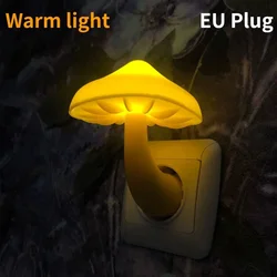 EU Plug LED Night Light Mushroom Wall Lamp Light Control Induction Energy Saving Environmental Protection Bedroom Lamp