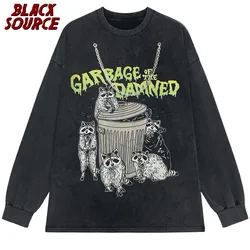 Black Source Brand Men's Raccoon Cartoon Vintage Graphic T - Shirt - XXL (Long retro necklace)