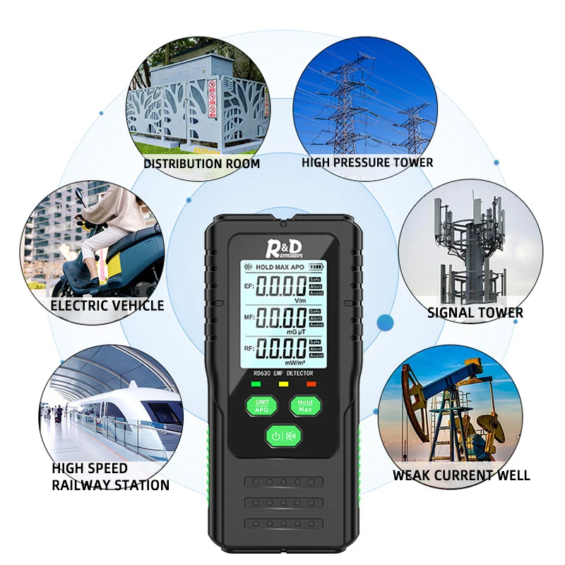 3 in 1 Electromagnetic Radiation Detector Electric Field Magnetic Field RF Detector High Frequency Measuring Instrument 5