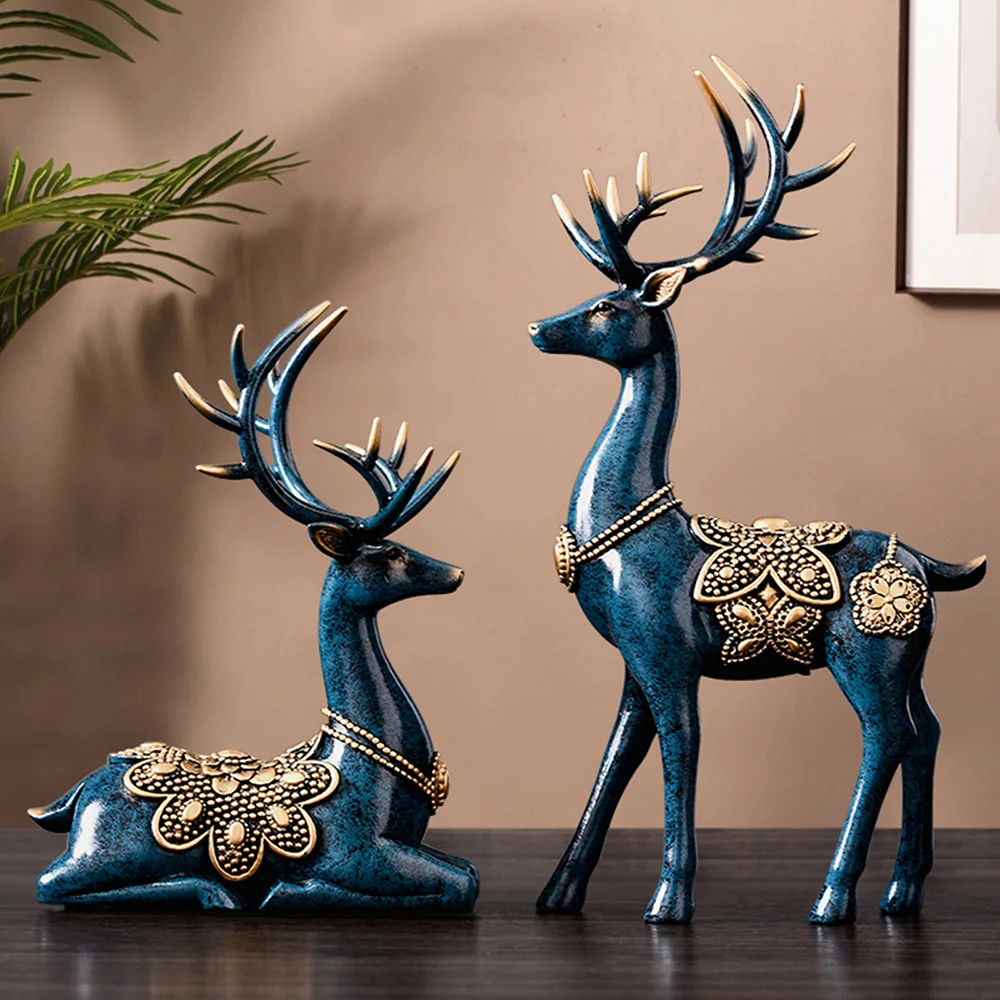 

2Pcs Modern Simulation Deer Statue Creative Home Decorations For Living Room Entryway Wine Cabinet Layout