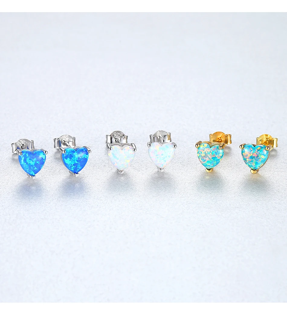 Autentici orecchini in argento sterling da 6 mm con cuore d'amore e opale di fuoco per donne Orecchini da sposa colorati e affascinanti_voghion.com