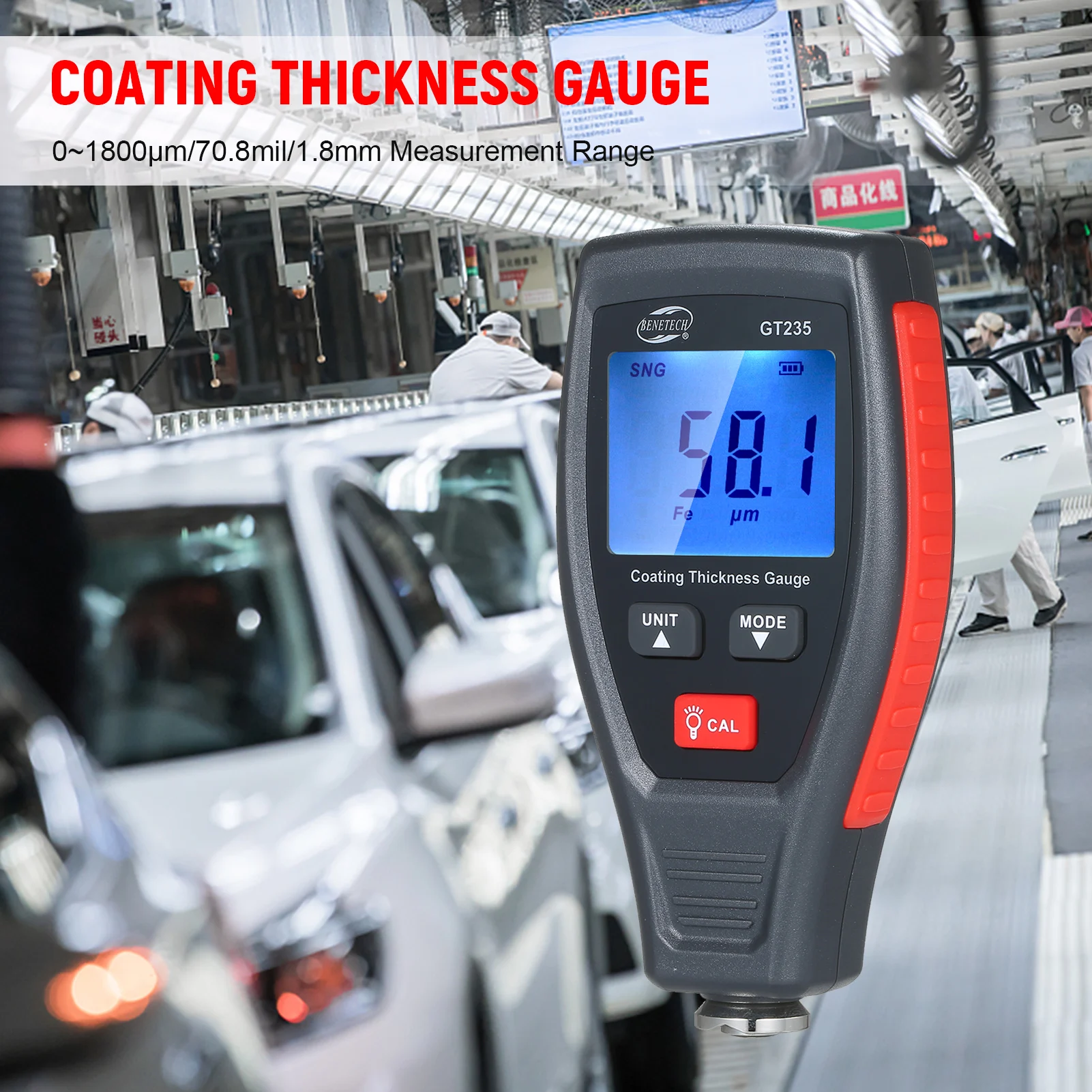 

BENETECH GT235 LCD Coating Thickness Gauge Paint Thickness Gauge Meter Car Paint Depth Gauge Tester Coating Film for Automobile