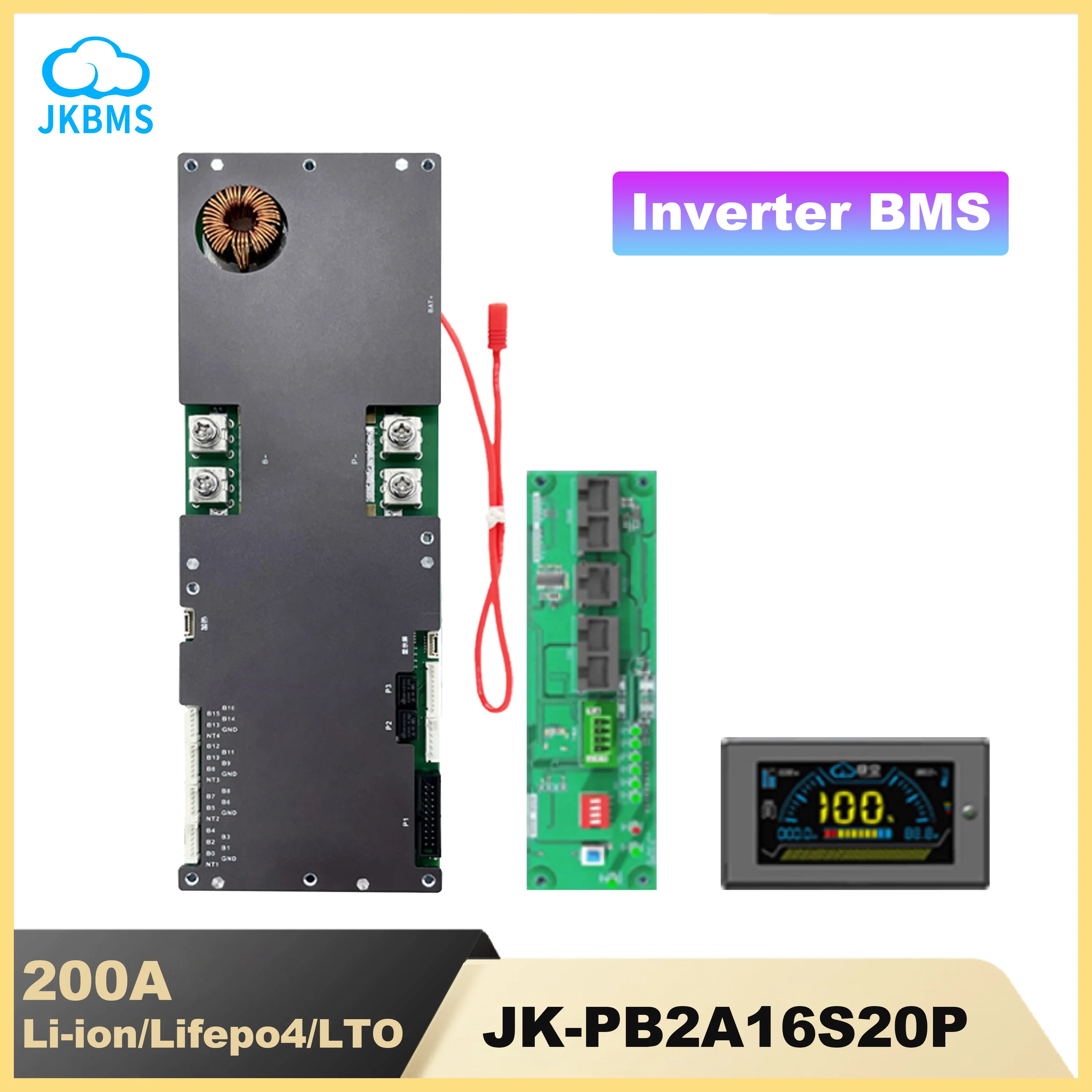 

JKBMS Smart Inverter BMS 8S 16S 24V 48V 200A 8S 16S Family Energy Storage Lifepo4/Li-ion/LTO for Growatt Deye Etc Inverter