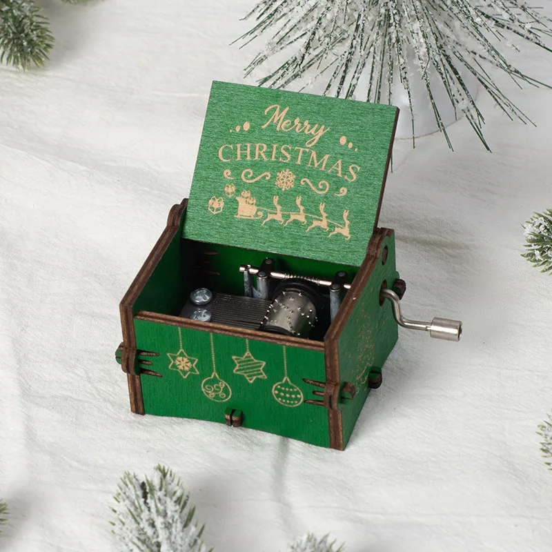 Hot Wooden Hand Crank Music Box Anime Theme Halloween Merry Christmas Decoration Home Christmas Birthday Gift 3