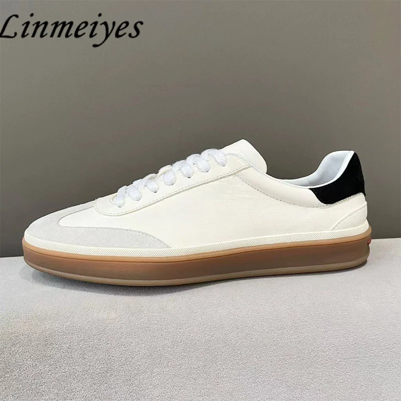 

New Casual Sneakers Shoes Men Cow Suede Round Toe Single Shoes Comfort Derby Shoes Spring Autumn Lace-Up Flat Walk Shoes Man