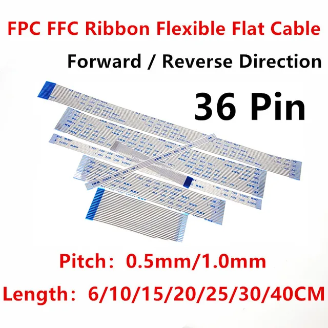 สายแบนแบบยืดหยุ่น AWM 20624 80C 60V FPC FFC จำนวน 10 เส้น ขนาด 36 พิน ระยะห่าง 0.5 มม. 1.0 มม. สาย A ความยาว 6/10/15/20/25/30/40 ซม. แบบกลับด้านได้ 1