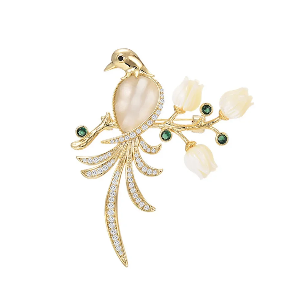 Luxurious Magpie Brooch for Women Rhinestone Opal Brooches Suit Collar Animal Badge Banquet Jewelry Accessories Gift