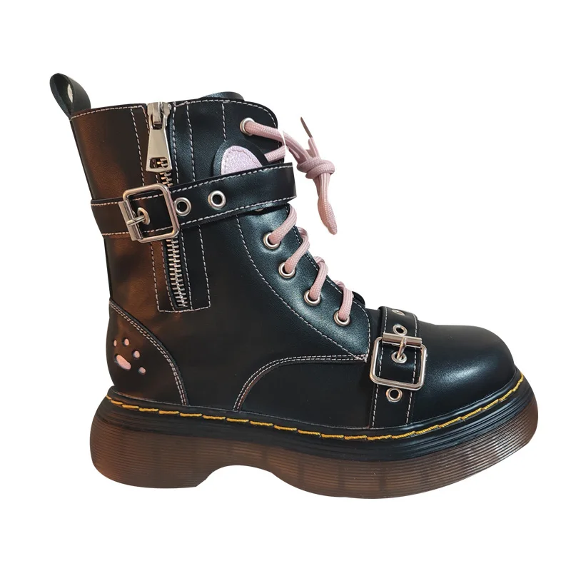Sweet Cute Japanese Style Women's Solid Color Boots Autumn and Winter Lolita Fleece-lined Warm Rivet Metal Decorative Boots