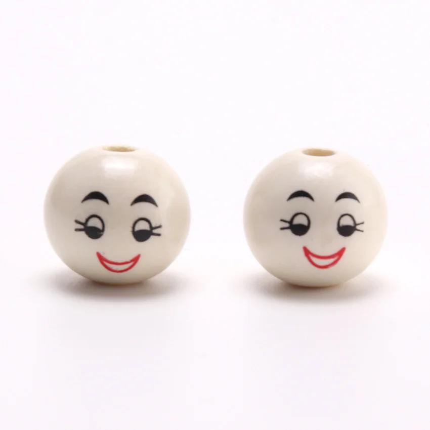 100pcs 20mm Natural Color Smiling Doll Round Ball Wooden Beads Loose Beads for Jewelry Making Handmade Diy Bracelet