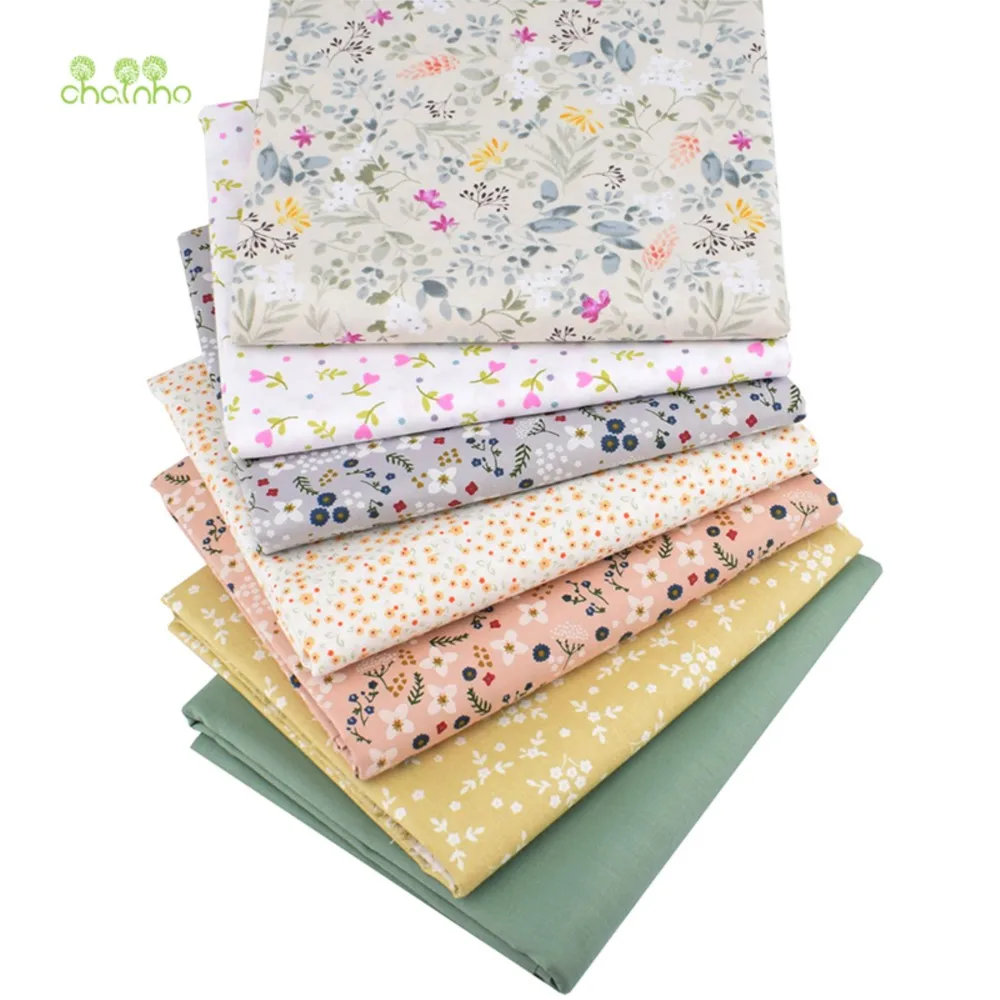 Chainho,Printed Twill Weave Cotton Fabric,Patchwork Cloth,DIY Sewing Quilting Material,Floral Series,7 Designs,2 Sizes,15C75
