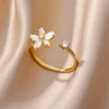 Bagues géométriques de luxe en Zircon pour femmes, en acier inoxydable, couleur or, anneau ouvert, tendance, fête de mariage, bijoux esthétiques, cadeau pour Femme