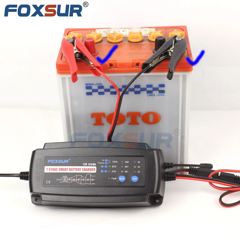 12v 7stage Smart Motorcycle & Car Battery Charger, 2a 4a 8a, Lead Acid