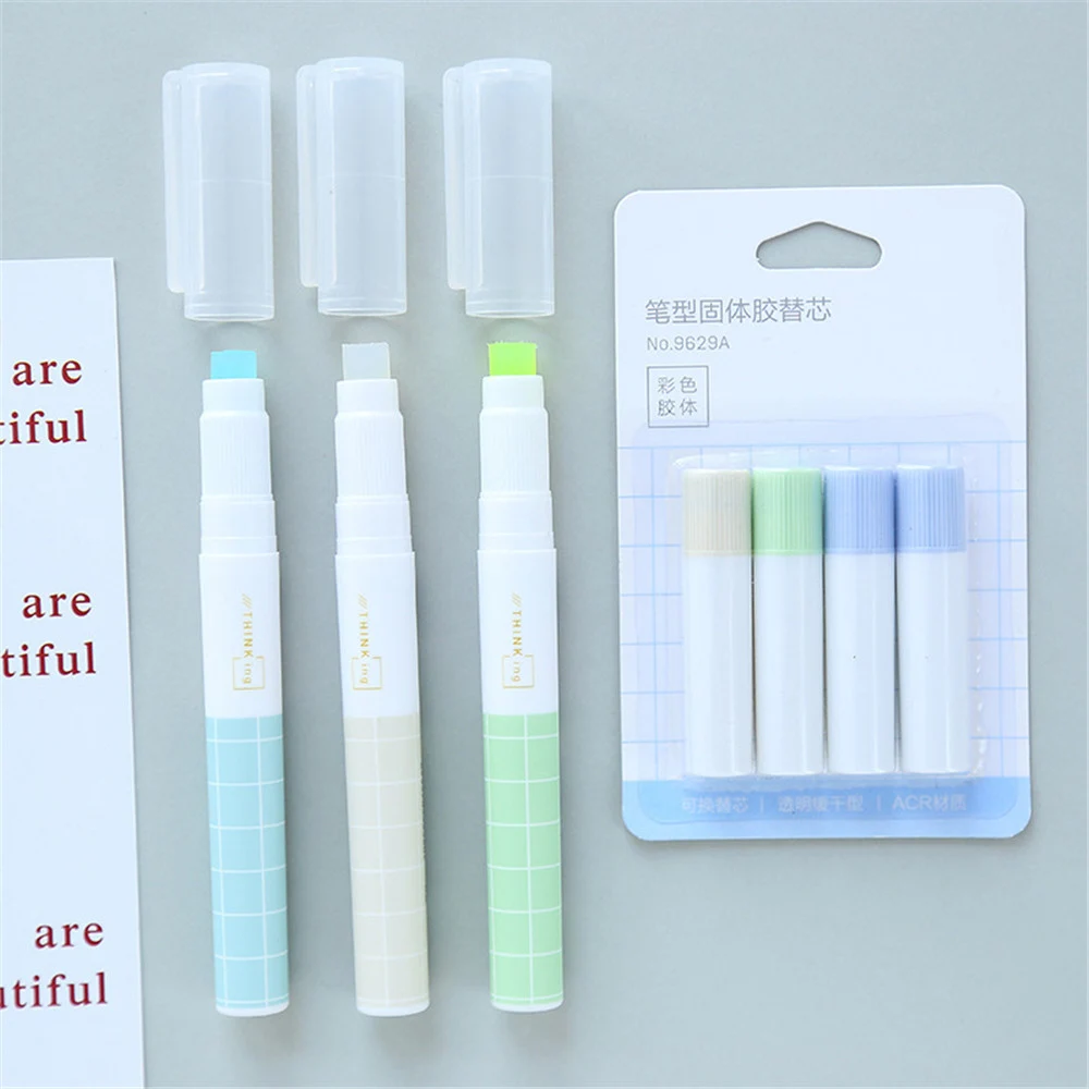 Jelly Color Fast Dry Cute Glue Stick Pen Shape Solid Color Glue Stick