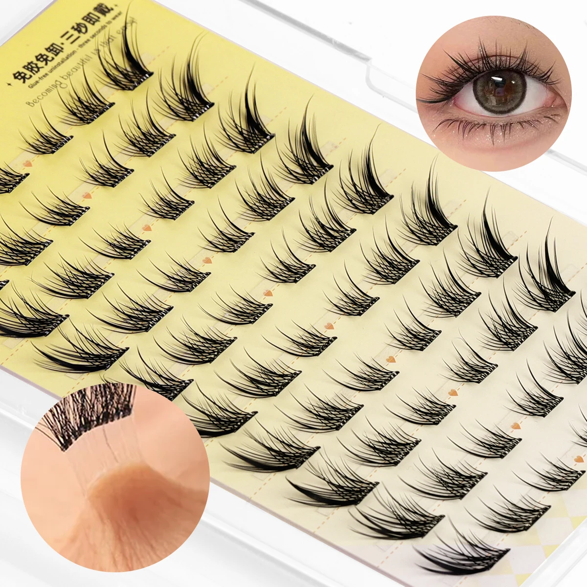 Selbstklebende künstliche Wimpern, kein Kleber erforderlich, Fuchsenauge, flauschige Wimpern, wiederverwendbar, selbstgemachte segmentierte Verlängerungen für den täglichen natürlichen Look