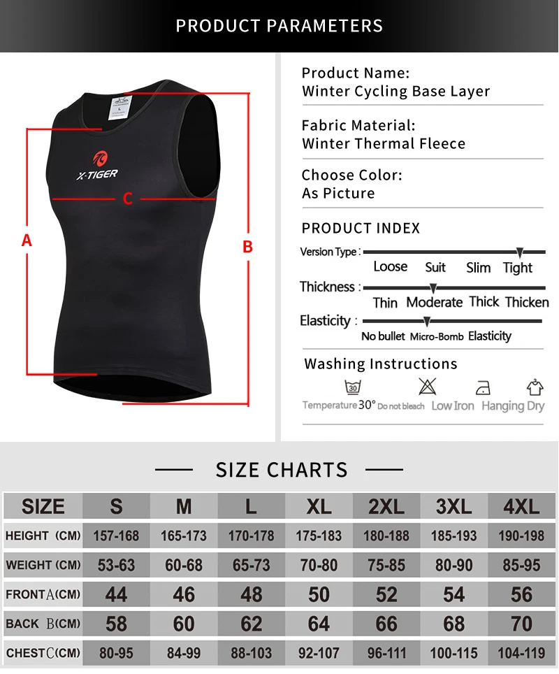 Description Picture 5 of itemX-TIGER Winter Cycling Base Layer Sleeveless Fleece Sports Bike Jerseys Shirt Warm Bike Underwear Bicycle Keep Warm