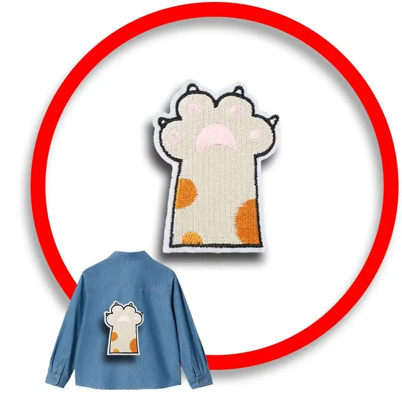 

1pcs Patch Stickers Iron On Patches for Clothing Sewing Cat Paw Embroidery Fusible Applique Badge Bag Decoration Stripes