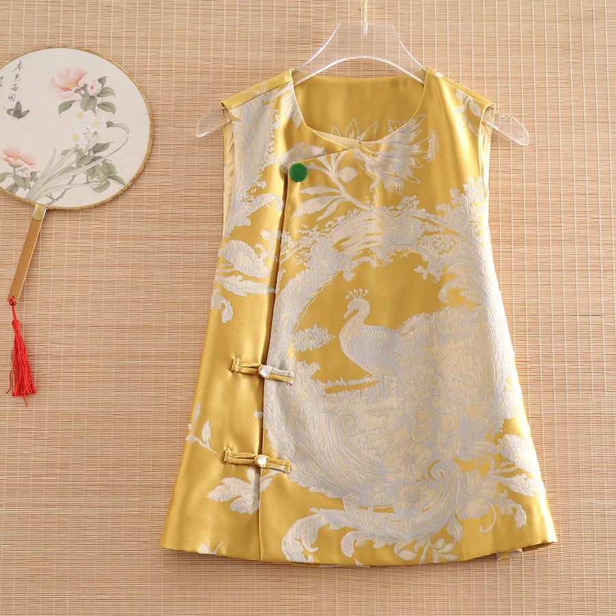 

High-end New Style Spring Summer Women Jacquard Phoenix Vest Top Chinese Style Retro Elegant Lady Sleeveless Vest Female S-XXL