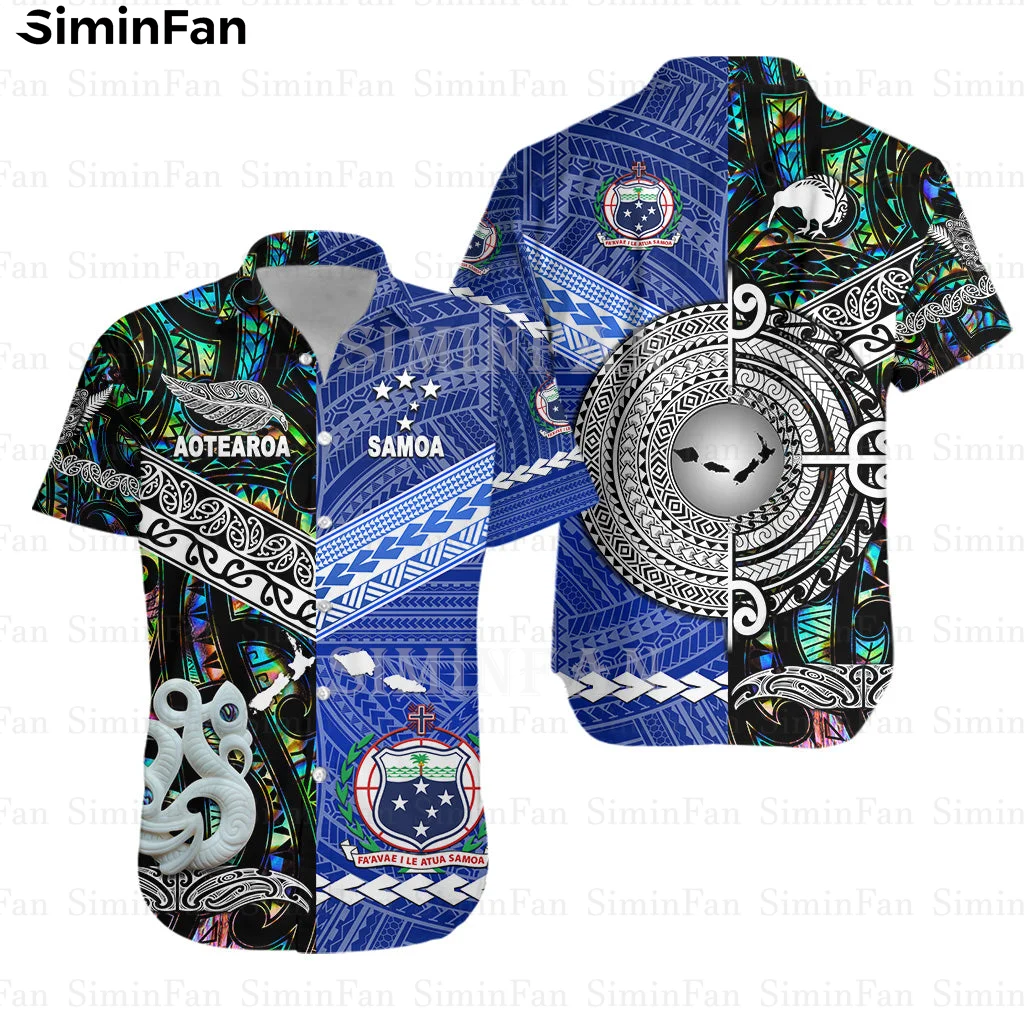 

Aotearoa Samoa New Zealand Blue 3D All Over Printed Mens Hawaiian Shirts Male Camisa Summer Beach Tshirt Unisex Tee Female Top