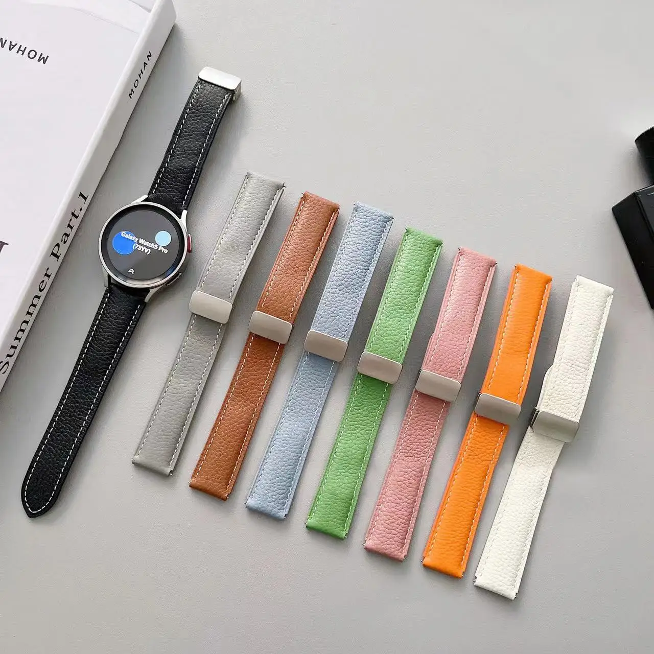 22mm 20mm Leather Strap for Samsung Galaxy Watch 4/5/5 Pro/Watch 4 Classic/Amazfit GTR/GTS for Huawei Watch 3/GT3 Magnetic Band