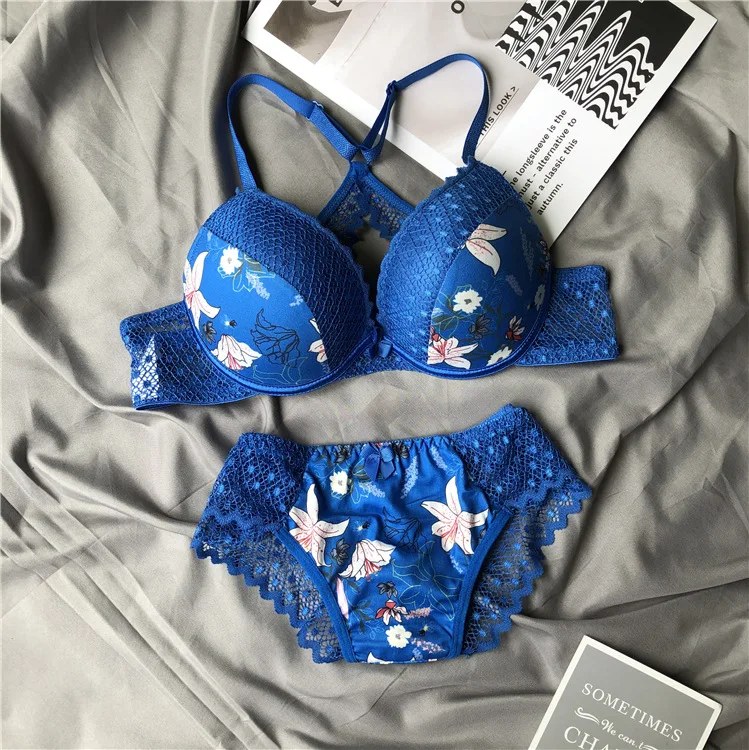 bra and knicker sets European and American foreign trade lace thick cup gathered sexy ladies bra underwear bra set bra and panty