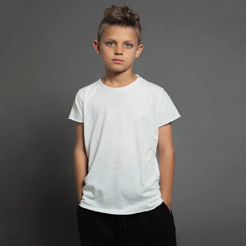 Summer Cotton Boys T Shirt Short Sleeve White Tshirt For Girl Solid Color Simple Children's Clothing T-Shirts For Children Tops 3
