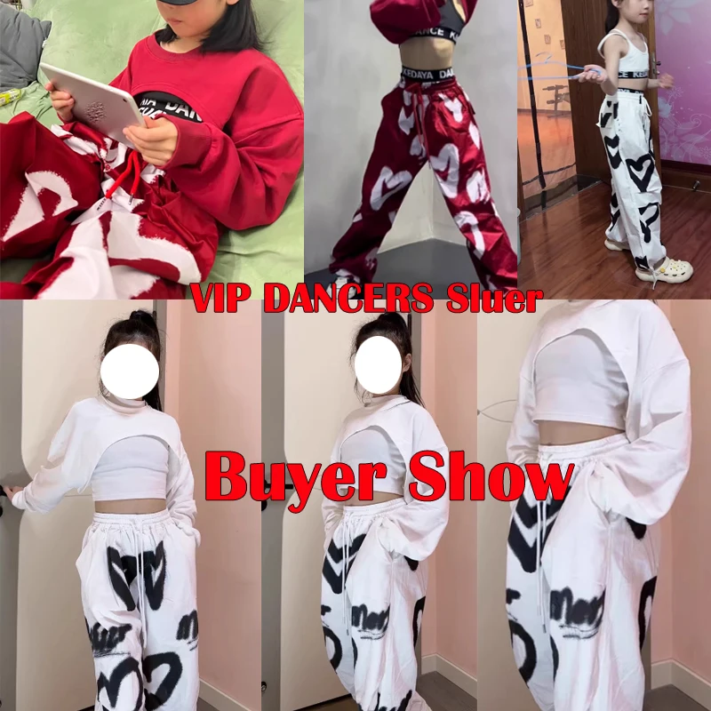 Ballroom Hip Hop Dance Costumes For Girls Hoodie Crop Tops Loose Pants Streetwear Kids Clothing Jazz Stage Wear DQS15454